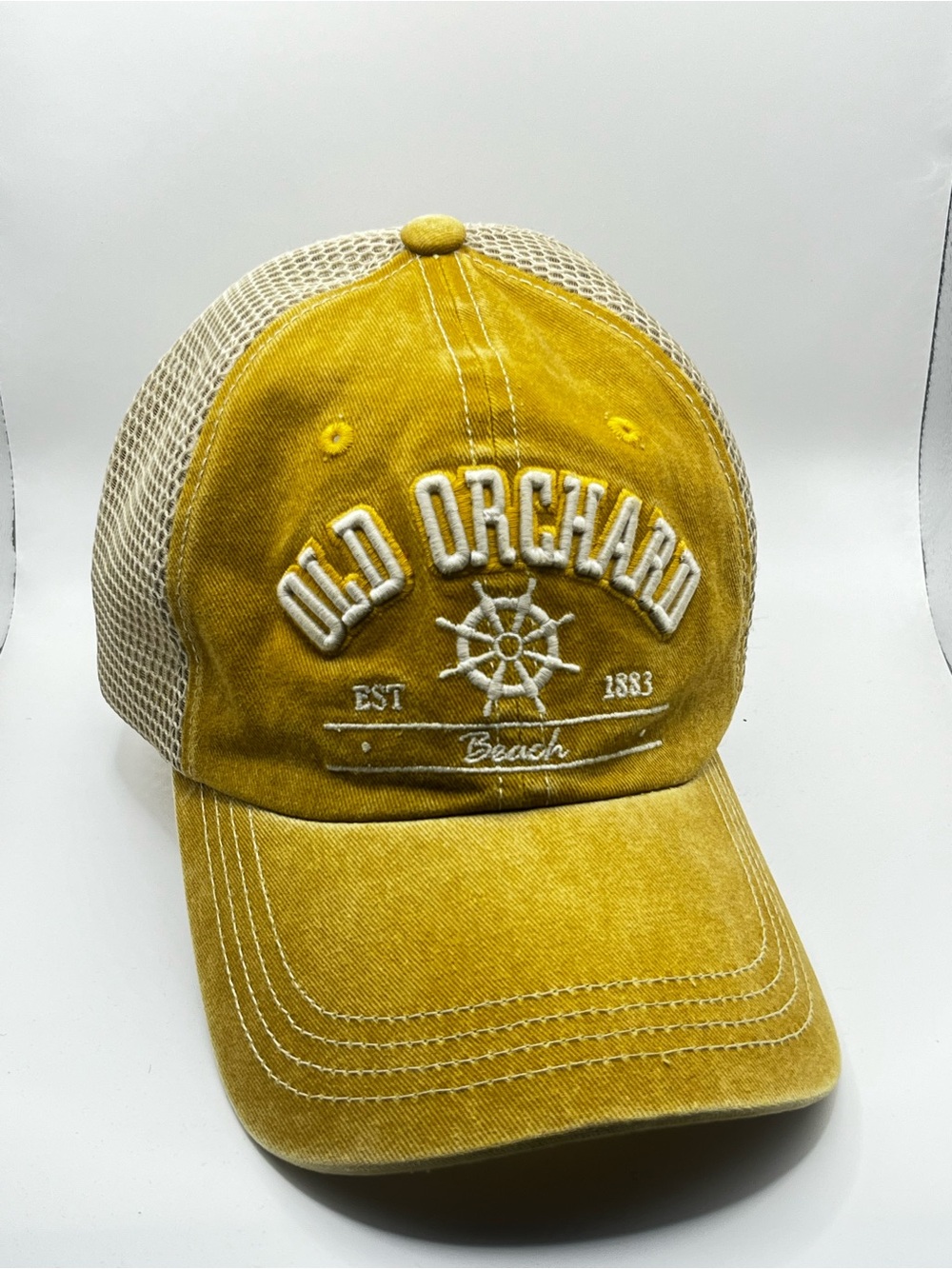 FreeStyle Old Orchard Beach Mustard Yellow Mesh Trucker Baseball Cap Maine